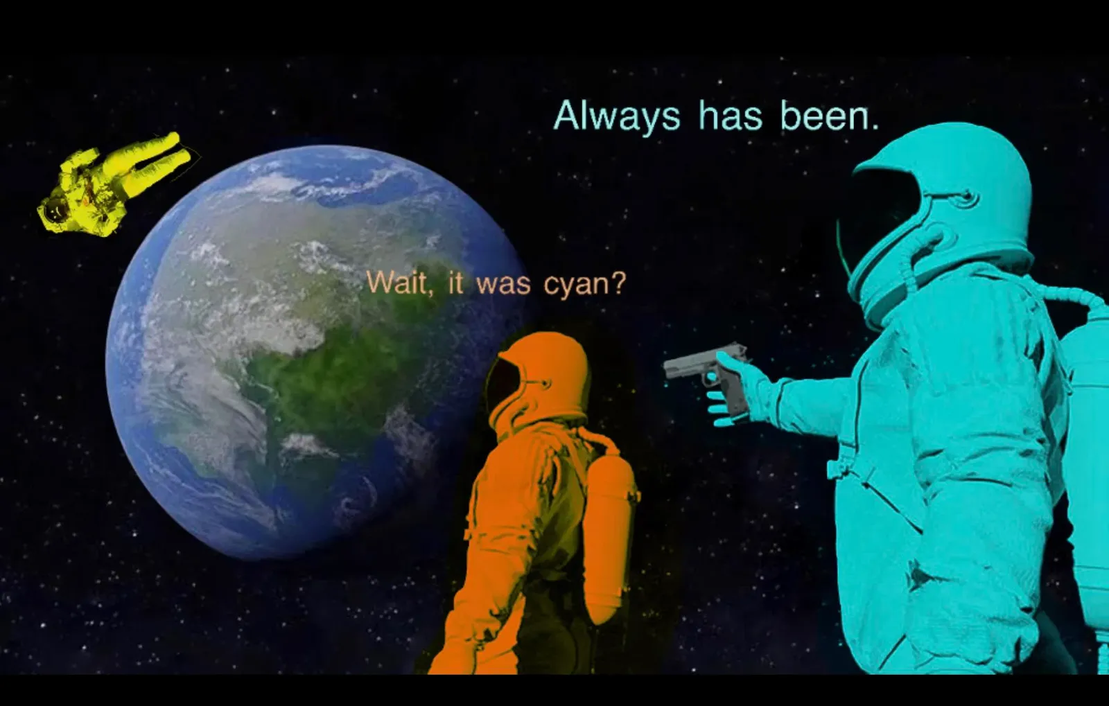 Meme de Among Us con dos astronautas y la Tierra de fondo