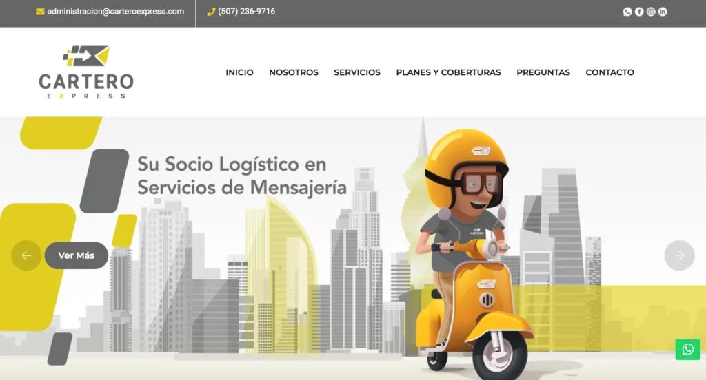 Portada del sitio web de Cartero Express, servicio de mensajería